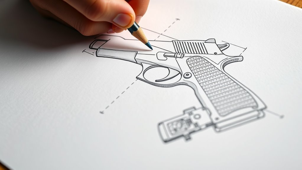 detailed firearm component sketch