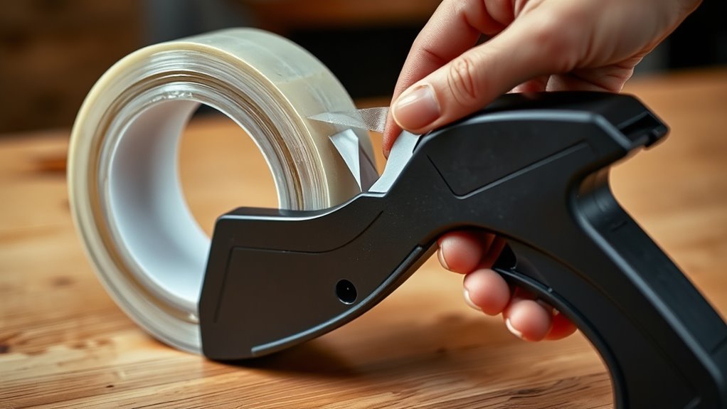 guide tape smoothly downward